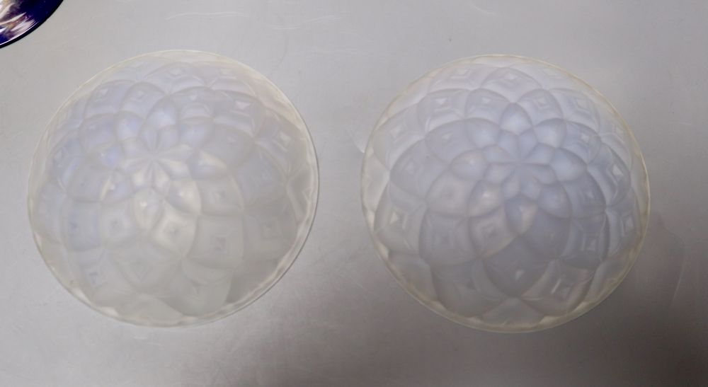 A Clyne Farquarson for John Walsh lead crystal Leaf vase, two WMF glass pieces and a pair of Choisy-le-Roi small dishes